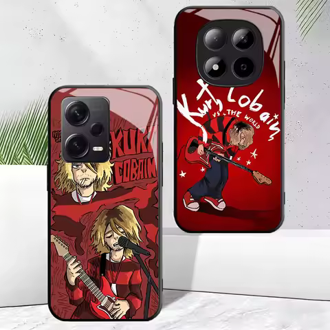 Retro Singer Kurt Cobain Tempered Glass Phone Case for Xiaomi Redmi Note 12 13 14 15 Pro Plus + 12S 
