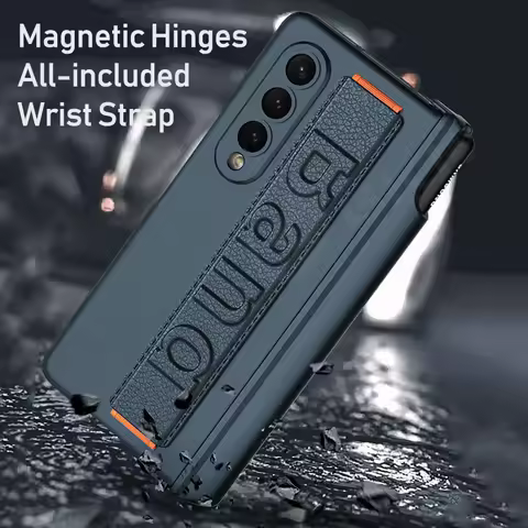 Magnetic Hinge Wrist Strap Cover For Samsung Galaxy Z Fold 4 Outer Screen Protector Pen Holder Case 