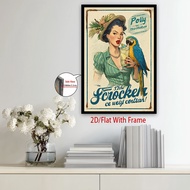 ภาพวาดผ้าใบ 2D แฟลต 1 ชิ้น กรอบสไตล์ย้อนยุค 1950 ศูนย์กลางของศตวรรษที่โมเดิร์น - Parrot & Roostertai