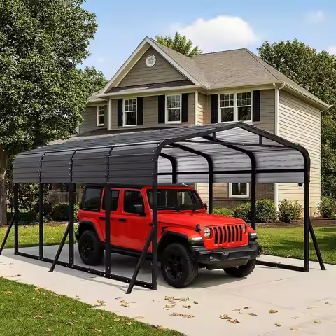 12x20 Ft Heavy-duty Metal Carport, Outdoor Garage Car Awning, Galvanized Steel Frame and Roof, All-w