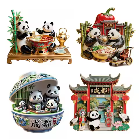 Chengdu Panda, China 3D Metal Relief Fridge Magnets Tourism Souvenirs Refrigerator Magnetic Stickers