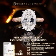Queensun 18k Gold Lab Diamond Oval Cut Hidden Halo Engagement Ring 3Ct| Ruby Accent Ring | Engagemen