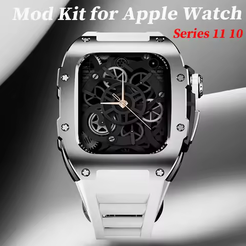 Modification Kit for Apple Watch Series 11 10 46mm Luxury Stainless Steel Protector Case Rubber Stra