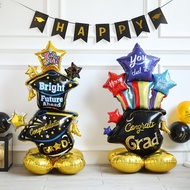 2024 Graduation Season Decoration Aluminum Film Balloon Happy Graduation Graduation Cap Oversized Three-Dimensional 3d Decorative Balloons Home Decoration School