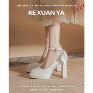 Elegant Fairy Tale Wedding Shoes Convertible Bridal Shoe for Women Thick Heel Waterproof Platform Sa