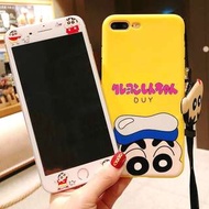 (一套價錢)手機殼 + 鋼化前膜 + 掛頸繩 IPhone6/6s/7/8/plus : 蠟筆小新軟殼