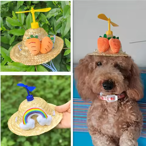 Pet Sombrero Hat Mini Straw Sombrero Propeller Cap Cute Mexican Beach Party Hats For Small Dog Puppy