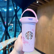 Starbucks 2024 Walking Spring Pink Cherry Blossom Tea Filter Insulation Small Fresh Stainless Steel Straw Mug with Handle