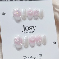 Nailbox Round Form Mirrored Butterfly Pearl Heart Josy - Cute short nails for pretty students A47