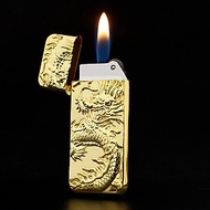 Bật Lửa Gas Đá Hình Rồng Vàng Kim Loại - Xài Gas