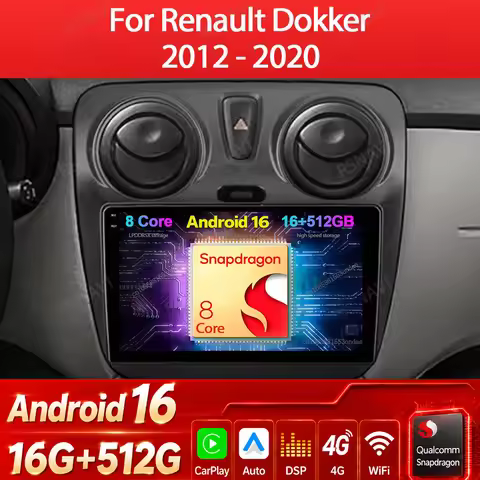 Android 16 Car Radio For Renault Lodgy Dacia Dokker 2012 - 2021