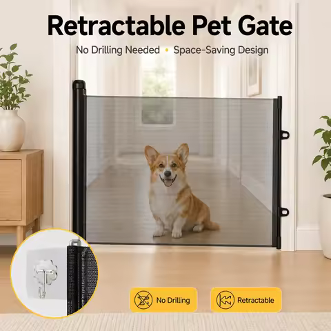 Retractable Pet Gate for Dogs & Cats, 70.9" Wide x 30.7" High Mesh Dog Gate for Doorways, Hallways, 