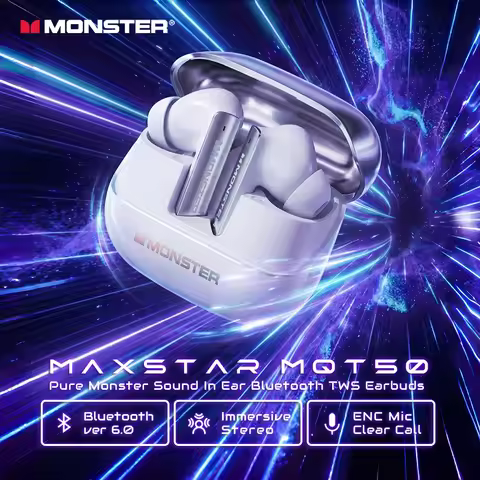 Monster Maxstar MQT50 Bluetooth 6.0 Earphones ENC Call Noise Reduction TWS Wireless Earbud IPX4 Wate