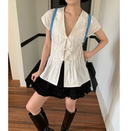 Bow tie shirt, Stylish shirt, Short-sleeved bow tie shirt, super pretty and flattering