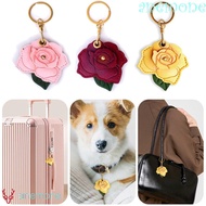 ANEMONE Rose Flower Bag Keychain, PU Leather 3D Rose Access Card Protective Case, Creative Metal Key