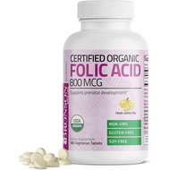 Bronson Organic Folic Acid (Vitamin B9 Folate) 800 mcg Natural Folate from Lemon Peel, 180 Tablets
