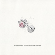Nora Ana Pink Zircon Paw Threaded Stud Flatback Earring Titanium ASTM-F136 Surgical Implant Grade