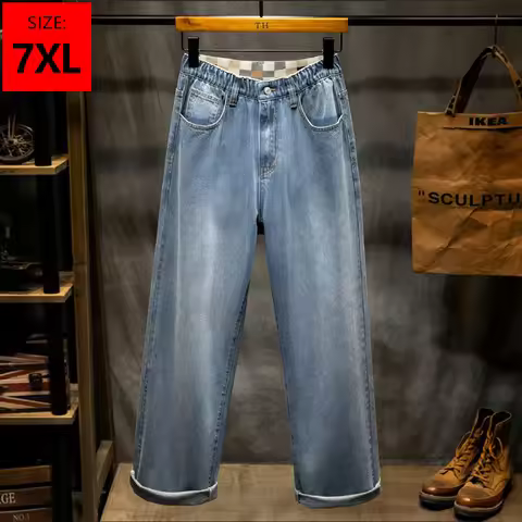 Plus Size 5XL 6XL 7XL Men's Wide Legs Jeans Baggy Trousers Comfortable Fashion Casual Denim Pants Lo