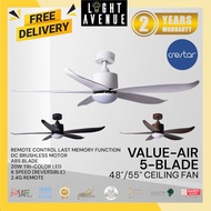Crestar Value Air (5 Blades) DC Ceiling Fan with LED Light & Remote Control ( 48/55 INCH )