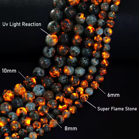 Natural Stone Round Flame Stone Beads Yooperlite Fire Sodalite Loose Spacer Beads for Jewelry Making