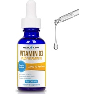 MaxX Labs Vitamin D3 K2 Liquid Drops 1 Oz - D3 2000 IU Per Drop with K2 Supplements for Adults & Kid