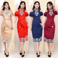 Midi dress cheongsam gold merah maroon biru navy dress cheongsam qipao