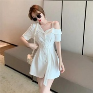 Black Mini Woman Dress Blazer White Dresses for Women 2024 Short Clothes Korean Style Sale New Features of One-piece in Cotton X