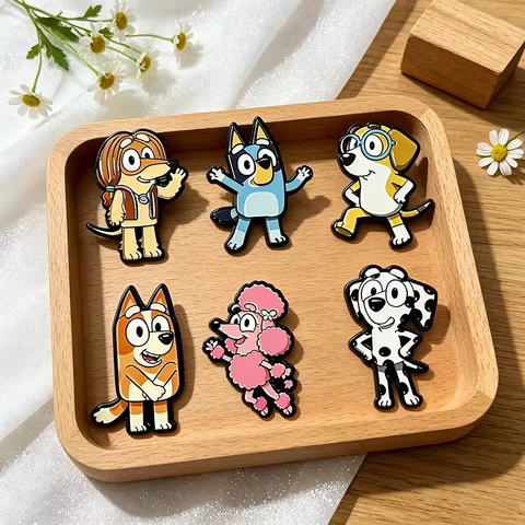 6pcs Bluey Cartoon Character Enamel Pins Set - Honey Bingo & Chloe Design Fashion Backpack & Clothin