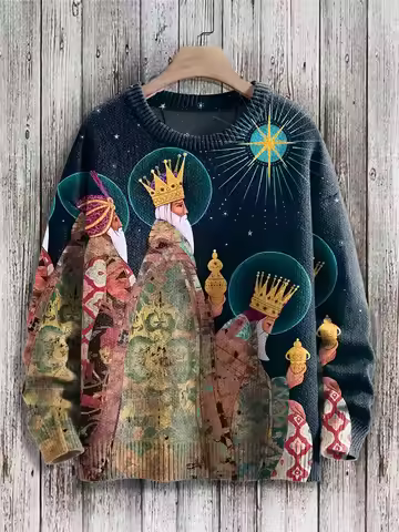 Christmas Wise Men Jesus Nativity Beliefs 3D Printed O-Neck Knitted Sweater Winter Unisex Casual War