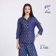 GSP Womans shirt Alexs font เสื้อเชิ๊ตผู้หญิง แขนสามส่วน สีกรมท่า PBD4NV