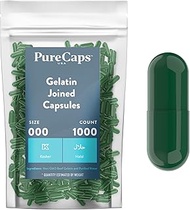 PureCapsUSA- Empty Gelatin Capsules Size 000 (1,000 Joined Capsules, Green)