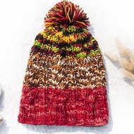 手工編織純羊毛帽/針織編織帽/內刷毛手織毛帽/毛線帽-北歐草莓色