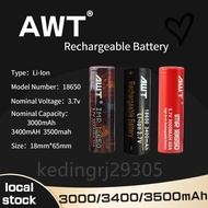 Baterai / Battery AWT BLACK 18650   3000mah  3400mah  3500mah   Hitam Rechargeable Battery