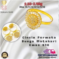 Cincin Permata Bunga matahari emas 916 lebar 1.3 cm berat 2.37-2.38g