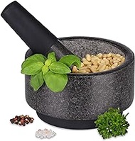Relaxdays Pestle, Spices, Herbs, Polished Stone Mortar, HxD: 8x14cm, Durable, Non-Slip, Granite, Grey/Black