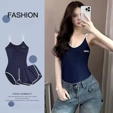 2026 New Women's Two-piece Sports Swimsuit One-piece One-piece One-piece Swimsuit with Shorts Conser