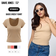 DAVIE JONES WOMEN Women's Basic U Neck T-Shirt BA0015 Beige Pink Black White