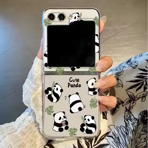 For Samsung Galaxy Z Flip 7 FE 6 5 4 3 Creative Panda Phone Case Folding Clear Hard Cover Fundas For