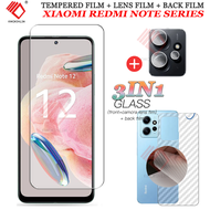 (3 in 1)Tempered Glass xiaomi Redmi note 12 12 Pro+ 5G/Redmi note 11s 11 Pro 5G/Redmi note 10s 10 Pro 5G/Redmi note 9s 9 Pro Full Cover Tempered Glass Screen Protector film + camera lens protective film + carbon fiber back fim