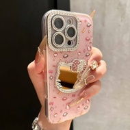 Ins Planet KT Cat Glitter 2 in 1 Apple 16promax Phone Case 15 Points Diamond Mirror 14pro Lens Film