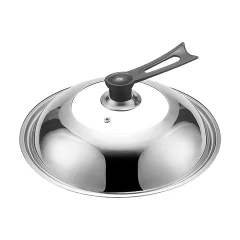 LMETJMA 5 Size Visual Wok Lid 28 30 32 34 36cm Wok Pan Lids Thicken Stainless Steel Pot Lid Standabl