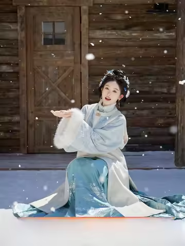 July Evening Original Hanfu Set Women's Long irt Collar Stand up Winter Faion Traditional Chinese Cl