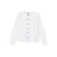 GANNI Women's Stretch Cotton Shirt With Frills 600077172
