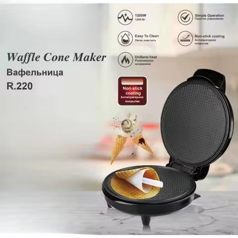 Electric Crispy Egg Roll Sandwich Waffle Pizza Pancake Crepe Baking Oven DIY Ice Cream Cone Machine