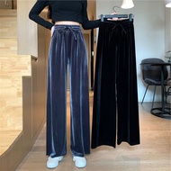 Korea Korea 2026 Gold Velvet Wide-Leg Pants Women High Waist Drape Casual Slimmer Look Black All-Mat