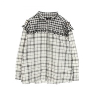 [สินค้ามือสอง] หลุยส์ วิตตอง LOUIS VUITTON เสื้อเชิ้ตและเสื้อเบลาส์ คอตั้ง ลายตาราง แต่งระบาย แขนยาว