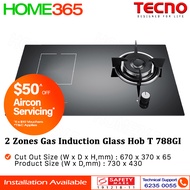Tecno 2 Zones Gas Induction Glass Hob T 788GI - LPG/PUB - FREE INSTALLATION