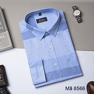 Áo Sơ Mi Nam Thương Hiệu Anton Dài Tay Công Sở Trung Niên Vải Cotton Họa Tiết Kẻ Caro Màu Xanh - X85