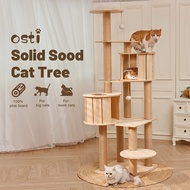 KAYU Osti Modern Cat Tree Real Wood Luxury Wood Condo Luxury Wooden Cat Tower With Scratching Pole For Big Cat
