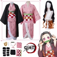 Anime Kamado Nezuko Cosplay Anime Demon Slayer Nezuko Cosplay Costume Kimono Haori Wig Suit Women Men Adult Halloween Costumes